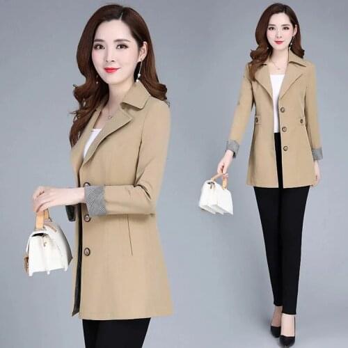 5XL Spring Autumn Thin Trench Coat For Women Fashion Suit Collar Single Breasted Coats Woman Long Windbreakers Plus Size W265