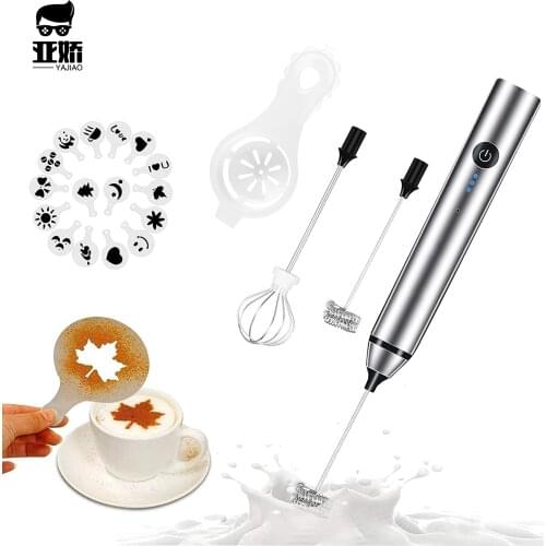 YAJIAO USB Rechargeable Blender Milk Frother Handheld Electric Mixer Foam Maker Stainless Whisk 3 Speed for Coffee Cappuccino