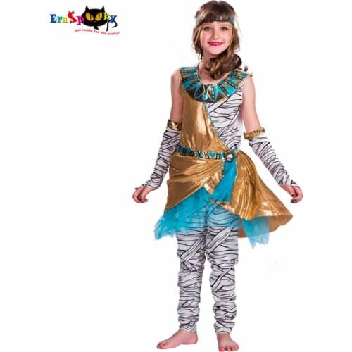2019 Cleopatra Mummy Zombie Cosplay Girls Halloween Costume For Kids Ancient Egypt Dress Carnival Party Leggings Headband Outfit