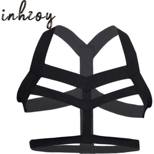 Men Nylon Body Chest Harness Belts Halter Elastic Wide Straps Crop Tops Hot Sexy Male Punk Gothic Clubwear Rave Costume Bondage