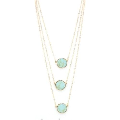FYSL Light Yellow Gold Color Multi Layer Green Turquoises Stone Pendant Link Chain Necklace Trendy Jewelry