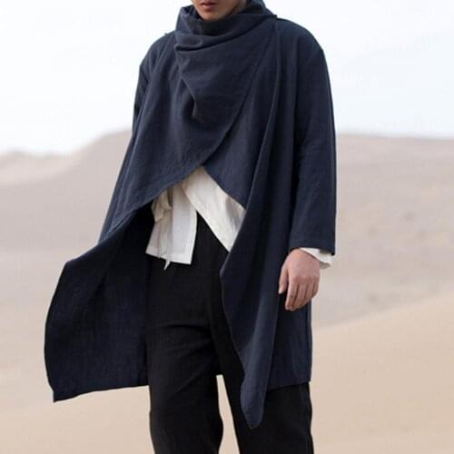 Mens Lightweight 100% Cotton Linen CardiganRuffle Shawl Collar Cardigan S-3XL for Spring Summer Gothic Punk Long Sleeve Cape
