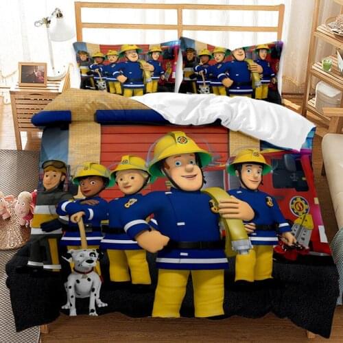 Fireman Sam Three-Piece Set 3D Digital Printing Duvet Cover Bedding Fireman Kit Duvet Cover Oversized Bedding Bedding Set Queen