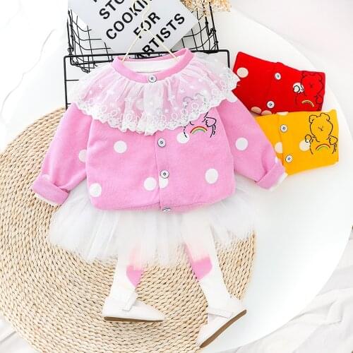 2020 Baby Infant Girl Spring Clothing Set Sweet Lace Cardigan+Mesh Skirts Leggings,toddlers Kids 2pcs Princess Clothes Sets