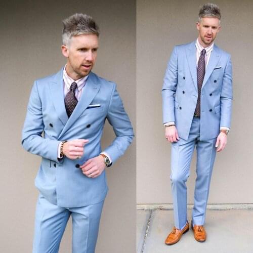 Handsome Mens Customized Wedding Tuxedos Summer Double Breasted Jacket Business Party Prom Blazer Custom Two Piece