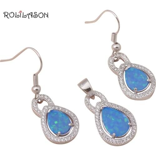 Topselling Brand design Jewelry Sets blue fire opal silver stamped Zirconia Fashion jewelry set for Anniversary OS024