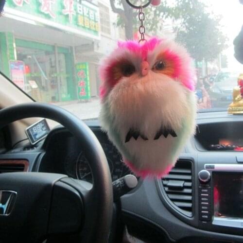 Cute Fluffy Owl Key Chain Women Key Ring Faux Fur Pompoms Key Chains For Handbag Plush Key Ring Pendant