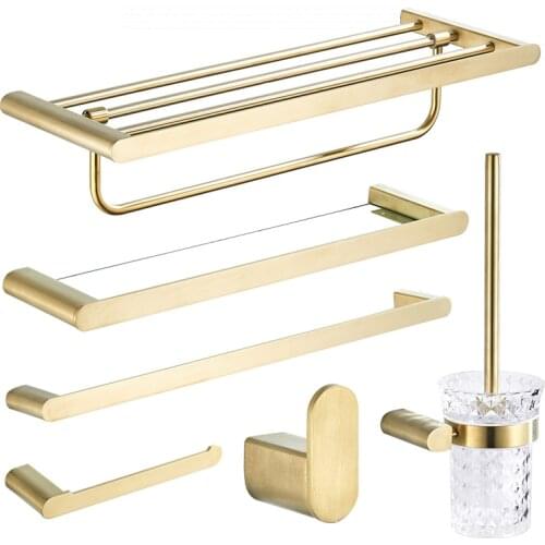 Nordic Gold Stainless Steel Bathroom Hardware Set Brushed Finish Towel Rack Wall Mount bathroom towel holder a245