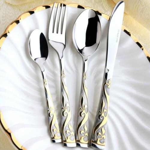 Stainless Steel Cutlery Plated Tableware Set Dinner Knife Fork and Scoop Set A Family of Four Western Tablewear