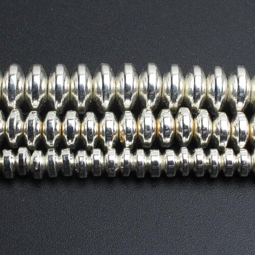 4/6/8mm Natural Sliver Hematite Stone Rondelle Spacer Beads for Diy Fashion Accessories Jewellery Making 15'' Strand