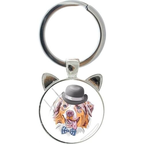 NEW Cute Dog Pattern Trend Handmade Silver Plated Cat Ear Keychain Mens And Womens Bags Keychain Accessories Jewelry