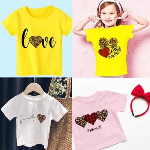 New Three-color Baby Boy T Shirt Leopard Print Love Casual Round Neck Little Girls Clothing Tshirt Girl Novelty Cute Tops Kawaii