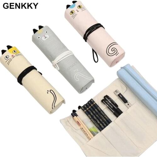 New Style Roll Canvas Pencil Case Pouch Makeup Cosmetic Brush Pen bag Storage Box For Girls Boys Stationery