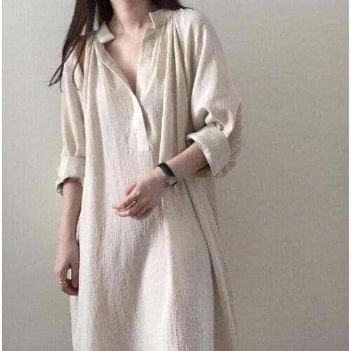 Solid Long Cotton And Linen Women Blouse 2021 Long Loose Solid Casual Vintage Female Pulls Outwear Tops