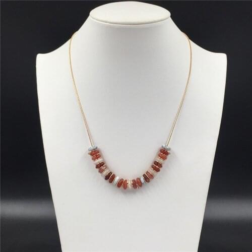 Espana Style Firebrick Multi Colored Marble Oval Bead Strand Thin Snake Chain Necklace For Women Girl Elegant Jewel Accesarries