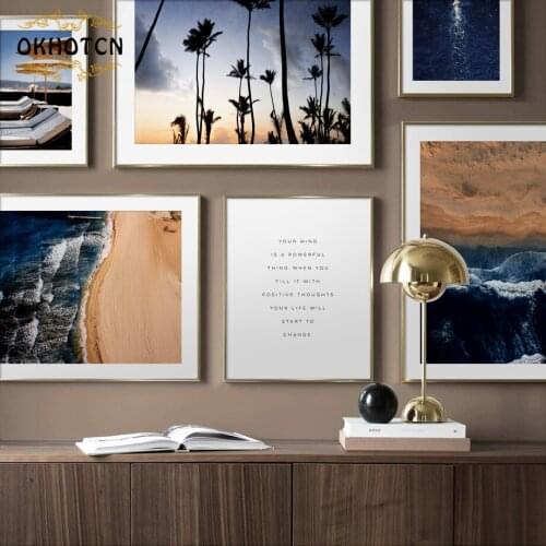 Seascape Canvas Painting Coconut Tree Nordic Architecture Wall Art Poster Modular Printed Picture for Living Room Bedroom Decor