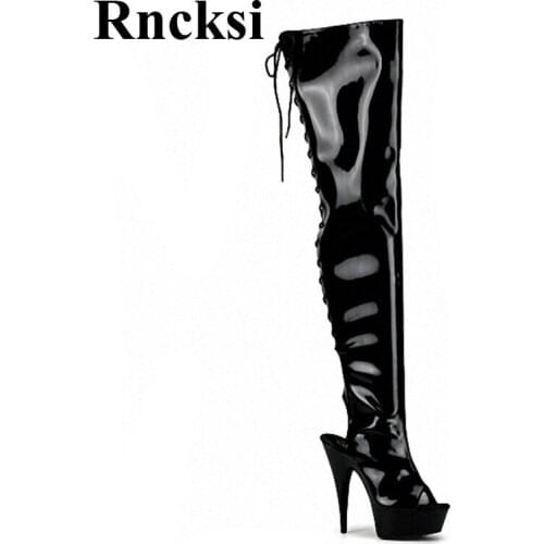 Rncksi Women Party 15cm High Heels Night Club Over The Knee Open Toe Boots Pole Dancing Shoes Pole Dance Hight Heels Boots