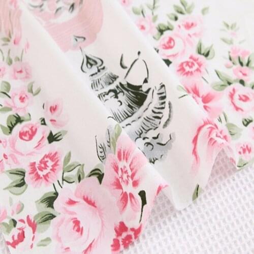 Romantic Spring Garden Pink Flowers Printed Cotton Fabric 50x160cm Bedding Quilting Clothing DIY fabric Home Decor
