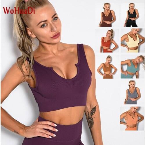 WOHUADI Sportswear Push Up Bra Women Sports Bras Breathable Padded Push Up Sports Top Fitness Gym Yoga Workout Sports Bra Top
