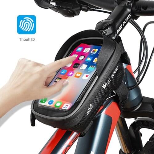 WEST BIKING Bicycle Front Tube Bag Waterproof Phone Case Touch Screen Cycling Bag Reflection Hard Shell Bag MTB Bike Accessories