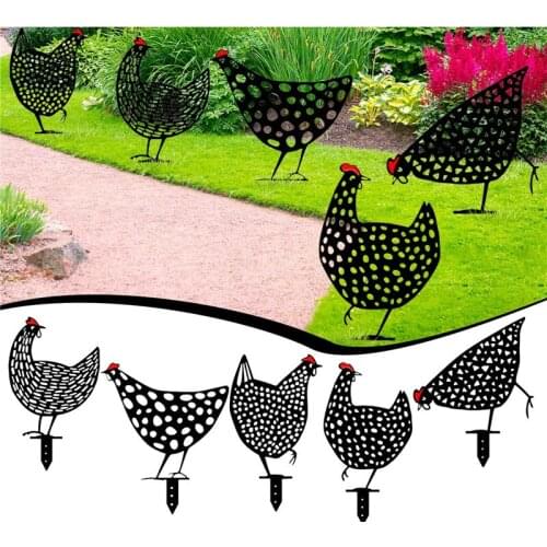 Creative Metal Chicken Figurine Home Garden Decoration Family Hen Ornaments Garden Statue Backyard Lawn Stakes Chicken Yard Art