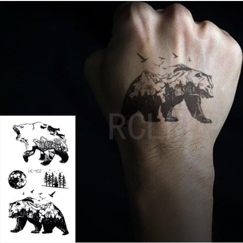 Waterproof Temporary Tattoo Sticker Bear Big Animal Bird Tree Planet Flash Tatoo Fake Tatto Body Art for Girl Women Man Kids