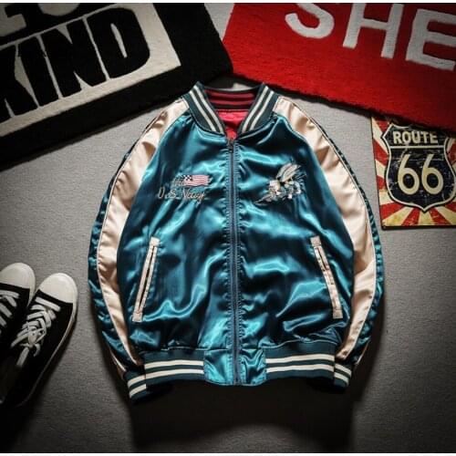 Japan Yokosuka Embroidery Jacket Men Women Fashion Vintage Baseball Uniform Both Sides Wear Kanye West Bomber Jackets