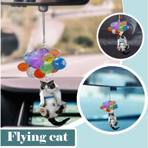 Funny colorful balloon cat car pendant and flying cat pendant keychain car backpack accessories cute cat home decoration
