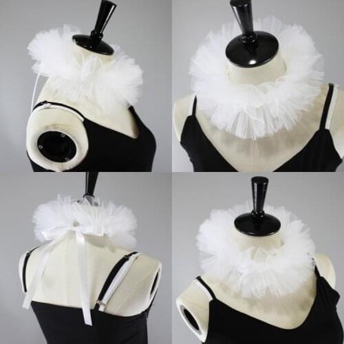 Women Tulle Fluffy Ruffled Fake Collar Layered Mesh Cosplay Costume Clown Choker Y1QD