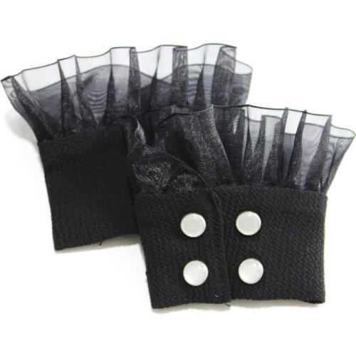 Women Vintage Knit Elastic Sweater Fake Sleeve Ruffles Lace Detachable Cuffs