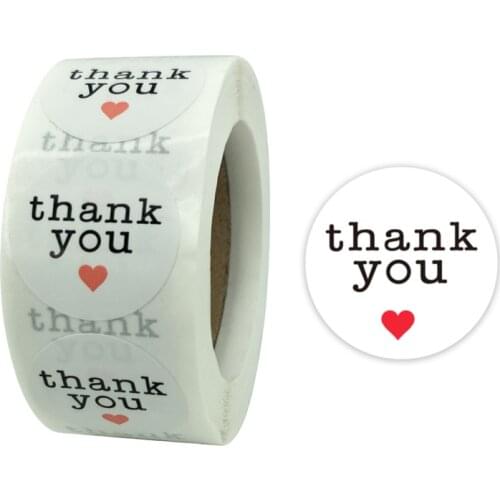 1 Inch 500 Pcs/Roll White Red Heart Thank You Label Stickers for Gift Card Package Party Wedding Wrapping Small Business
