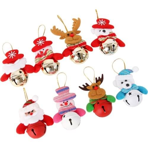 1pc Cartoon Snowman Santa Claus Elk Bear Round Bells Christmas Tree Decor Pendants Hanging Xmas Tree Hanging Doll Pendants