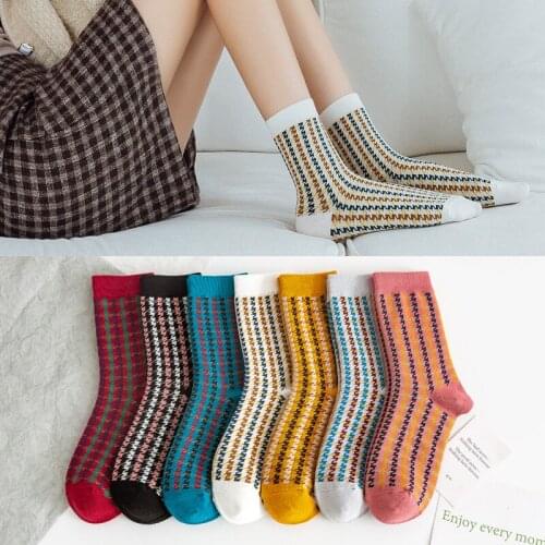 10 pieces = 5 pairs Women Cotton socks 2020 New Style for Autumn and Winter Fashion Retro Classic Houndstooth Socks women