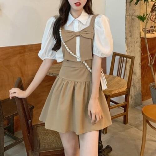 2021 Summer Y2k Mini Dress Women Kawaii Clothes Elegant 2 Piece Dress Set Korean Fashion Vintage Black Party Lolita Dress Female