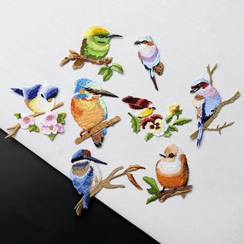 AHYONNIEX Bird Patches For Clothing Jeans Decoration Fabric Iron-On Transfers Applique Stripe Embroidered Sew Badge for DIY