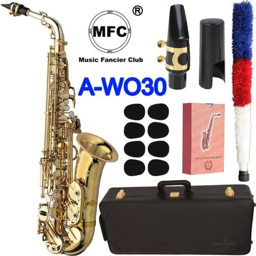 Brand New Elegant Sound MFC Alto Saxophone A-WO30 Gold Lacquer Sax Alto Mouthpiece Reeds Neck Musical Instrument