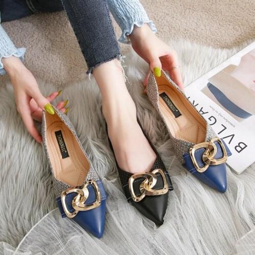 Big Size Ballet Flats shoes Women pointed Toe Loafers metal decoration Slide slip on Flat Mocasine fashion Sandalias Mujer