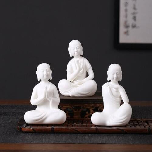 White porcelain Zen handmade little monk tea pet decoration living room study decoration ceramic Chinese home decoration