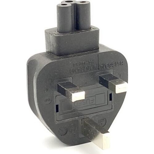 British standard 3-Prong Male to IEC 320 C5 AC Power Adapter,UK TO IEC320 C5 conversion plug,PVC Material With Fused
