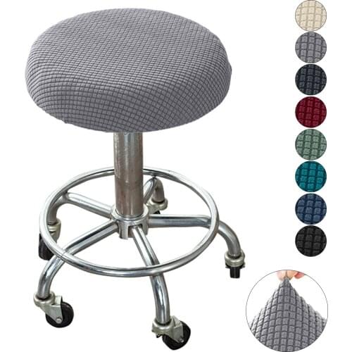 Jacquard Round Chair Cover Spandex Elastic Bar Stool Cover Solid Colour Armless Seat Cover Chair Protector Home Chair Slipcover