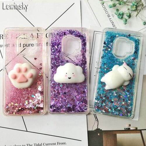 Squishy Cat Case For Samsung S9 plus S8 note 8 S6 S7 Edge J3 J7 J5 2017 A3 J2 2016 A5 2018 phone Case Glitter Liquid Clear Cover
