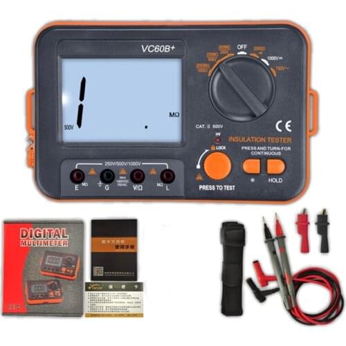 VC60B+ Digital Insulation Resistance Tester DCV ACV Meter Megohmmeter Megohm with Test Lead & Backlit Display Data Hold