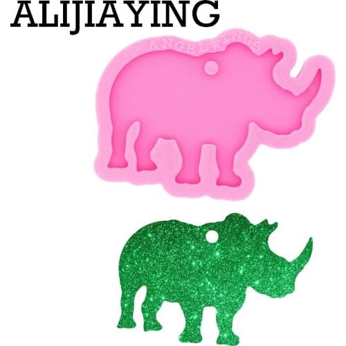 DY0477 Glossy Rhinoceros Keychain Mould Silicone Resin Pendant Mold for Epoxy Jewelry Making DIY Crafts Necklace