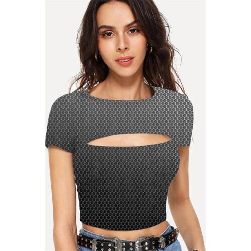 Somepet Geometry T-shirt Women Abstract T-shirts 3d Black Hole Shirt Print Psychedelic Hollow Out T shirts Short Sleeve Sexy