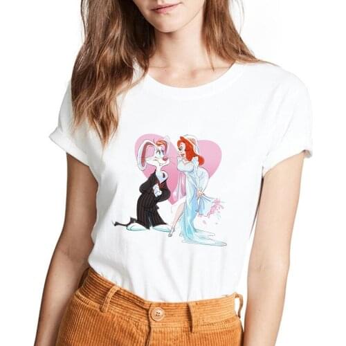 Funny Groom Roger Rabbit and Bride Jessica Rabbit Print T Shirts Women Casual T Shirt Lady Yong Girl Summer Tee Kawaii Tshirts