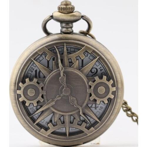 Hot Sell Classic Retro Bronze Hollowed Gear Quartz Pocket Watches Christmas Gift Watches Wholesale