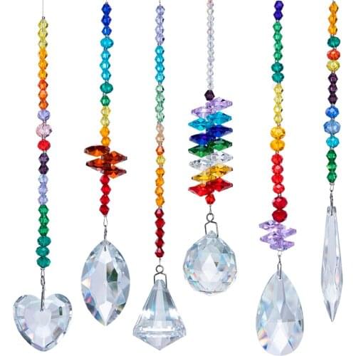 H&D Pack of 6,Colorful Crystal Chandelier Suncatchers Hanging Ornament Chakra Crystal Pendants for Home,Office,Garden Decoration