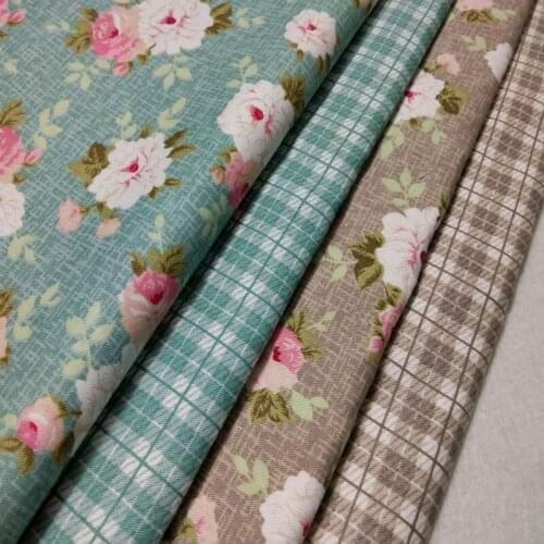 Graceful Pink & Brown Flower Check Printed 100% Cotton Fabric 50x160cm patchwork quilting bedding baby cloth home decoration