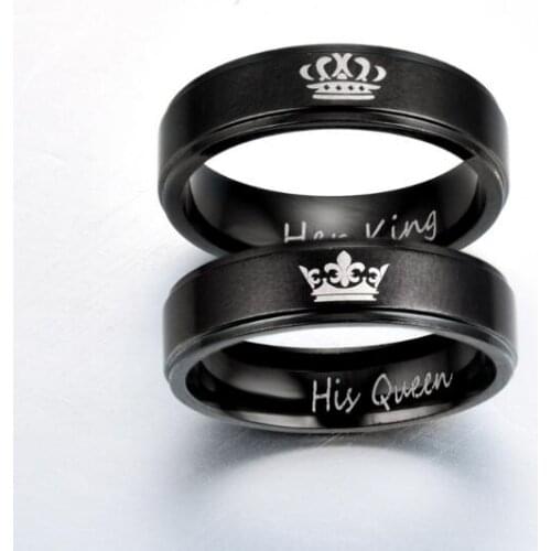 Stainless Steel Promise Love Finger Rings Black Color His Queen Her King Crown Couple Ring Lovers Gift Wedding Jewelry