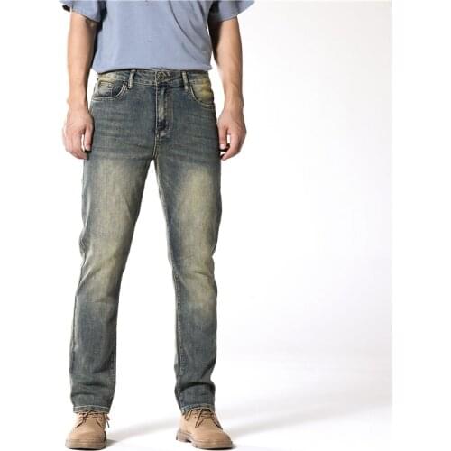 Mens Retro Blue Jeans Four Seasons Regular Straight Washed Classic Denim Pants Brand Male Casual Trousers of 2021